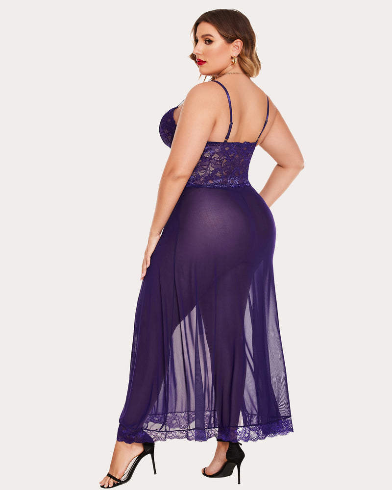 Plus Size Floral Side Slits Nightdress