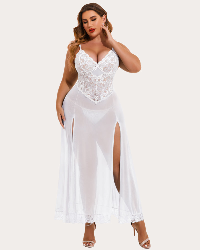 Plus Size Floral Side Slits Nightdress