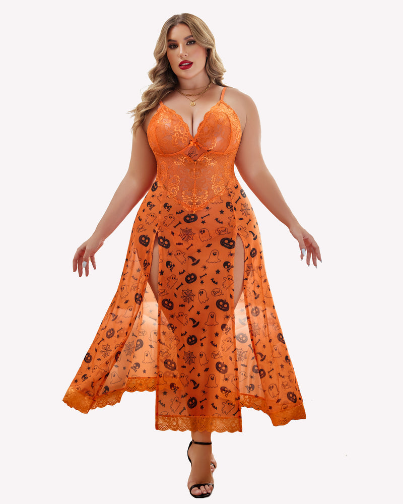Plus Size Floral Side Slits Nightdress