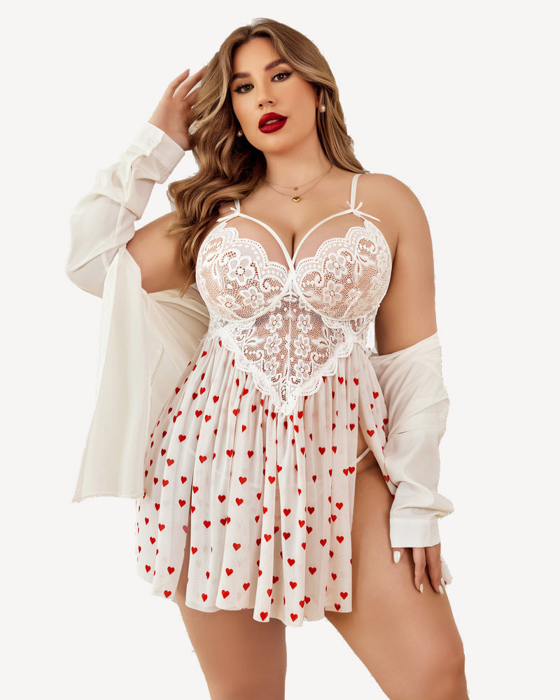 Plus Size Heart Lace Side Slit Nightdress