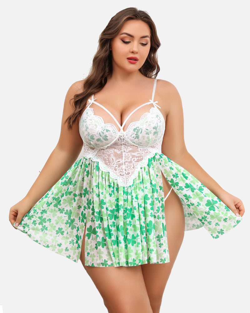 Plus Size Heart Lace Side Slit Nightdress