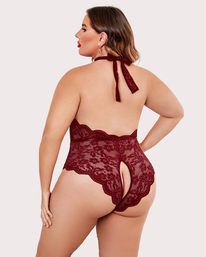 Plus Size Lace Halter Teddy