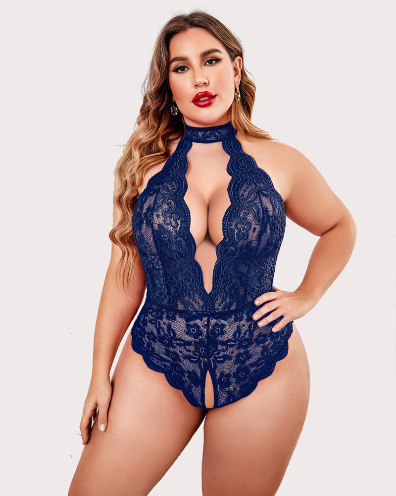 Plus Size Lace Halter Teddy