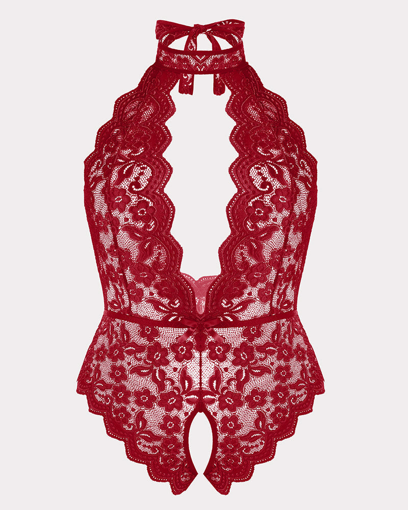 Plus Size Lace Halter Teddy