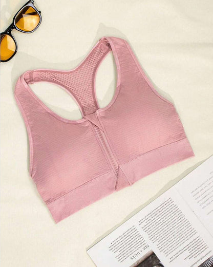 Women's Zipper Padded Seamless Elastic Sports Bra
