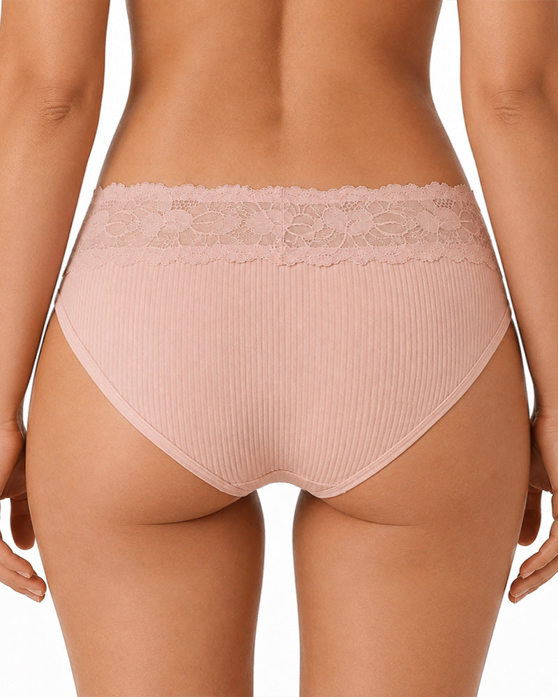 4-Pack Sexy Lace Trim Ribbed Cotton Panties