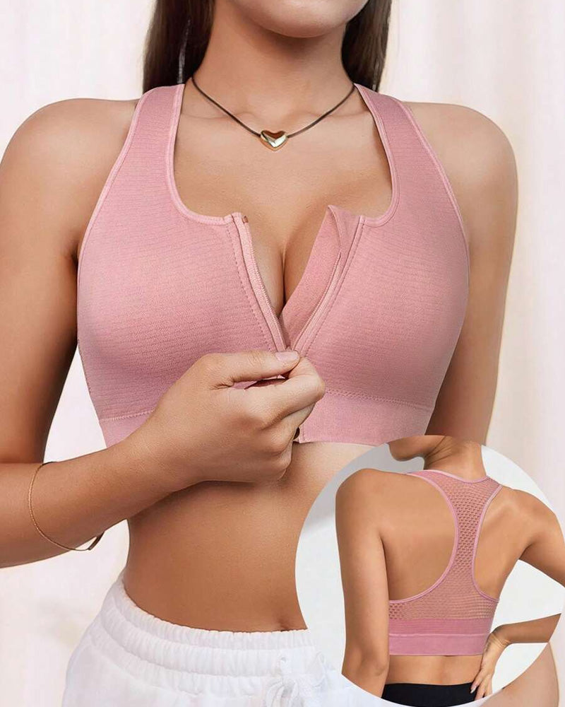 Women's Zipper Padded Seamless Elastic Sports Bra