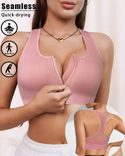 Women's Zipper Padded Seamless Elastic Sports Bra