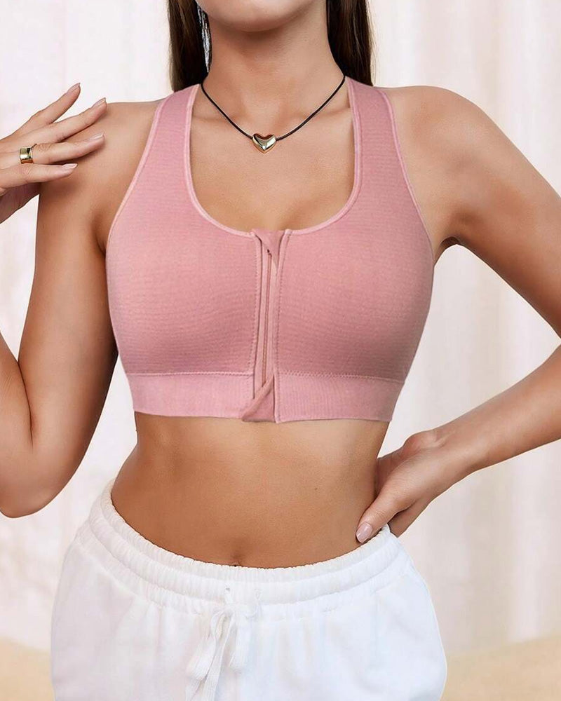 Women's Zipper Padded Seamless Elastic Sports Bra