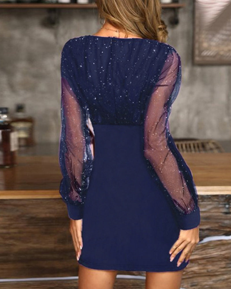 Sexy Slim Fit Mesh V-neck Sequined Dress