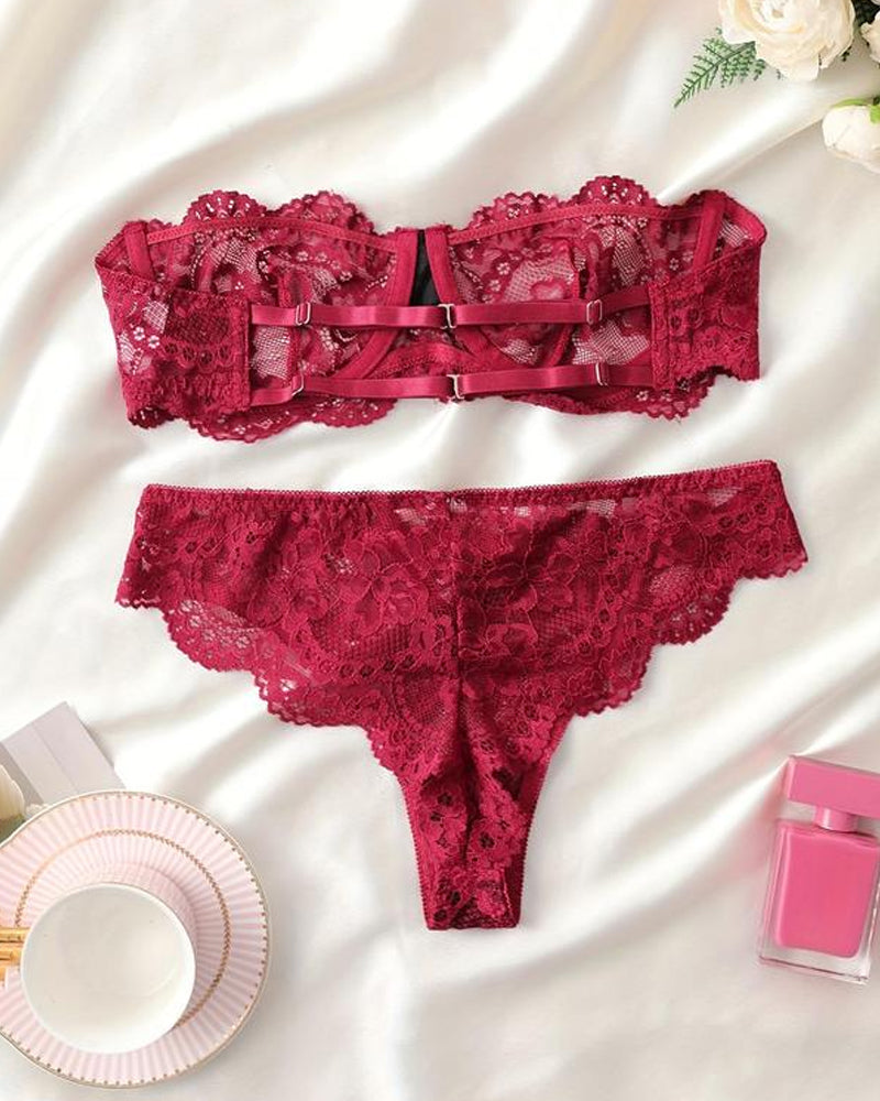 Women's Floral Lace Sexy Lingerie Breathable Comfort Underwear Set
