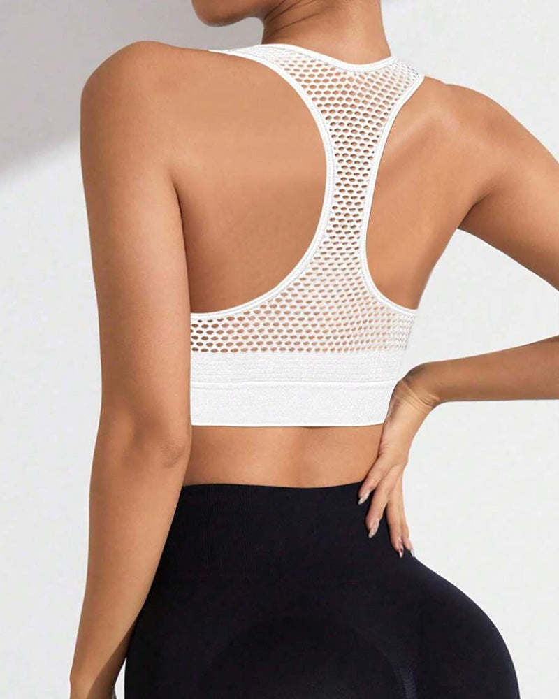 Women's Zipper Padded Seamless Elastic Sports Bra