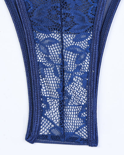 Criss Side Tie Sheer Floral Lace Bodysuits