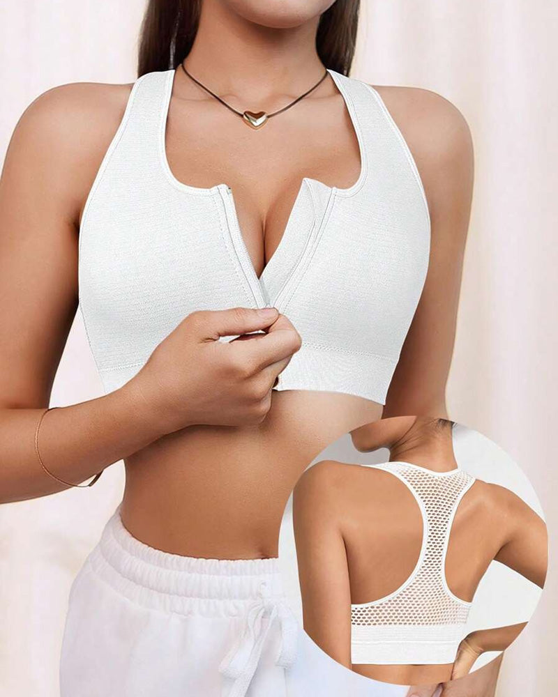 Women's Zipper Padded Seamless Elastic Sports Bra