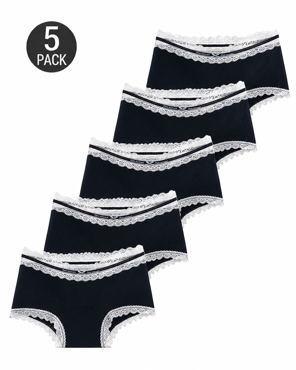 5-Pack Pure Cotton Lace Trim Antibacterial Panties
