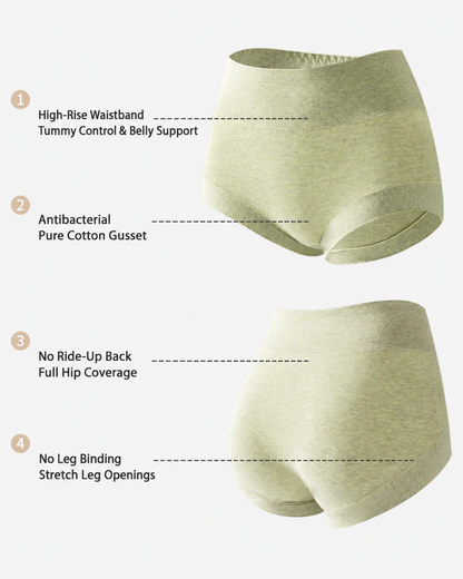 3-Pack Pure Cotton High Waist Tummy Control Antibacterial Elastic Boxer Briefs