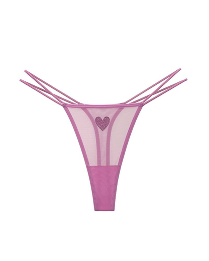 3-Pack Rhinestone Heart Sheer Mesh Thong Panties