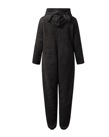Teddy Bear Ear Zipper Hooded Plush Long-Sleeved Pants Onesie Pajamas