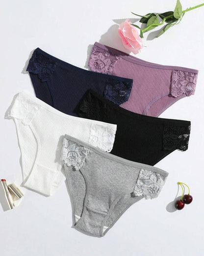 Women's Low Waist Lace Solid Color Breathable Briefs
