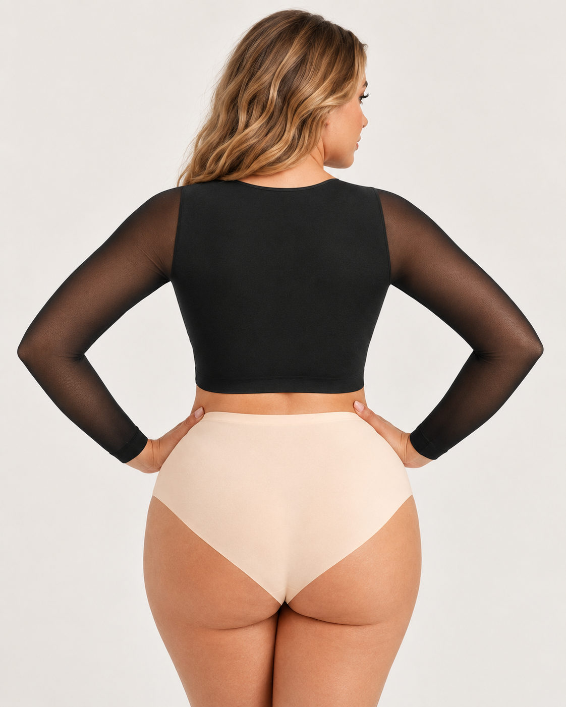 Front‑Closure U‑Shape Compression Built‑In Bra Long Sleeve Mesh Top