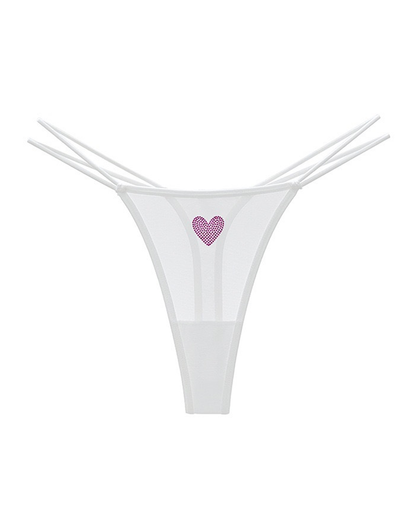 3-Pack Rhinestone Heart Sheer Mesh Thong Panties
