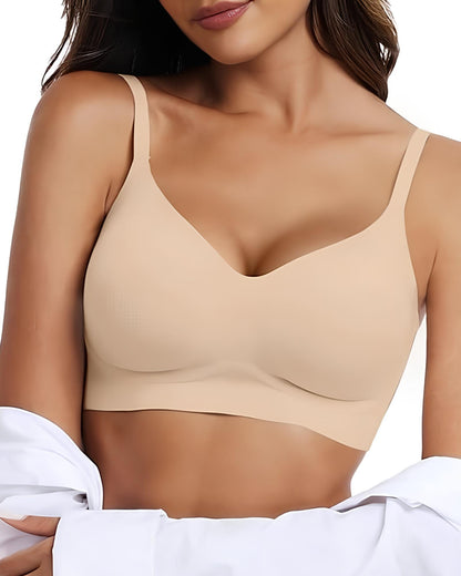 Women's V-neck Seamless Breathable Push-up Vest Bra  with Two Removable Shaping Pads