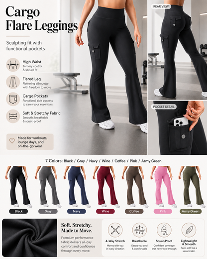 High Waist Tummy Control Hip Lift Flared Yoga Pants with Pockets