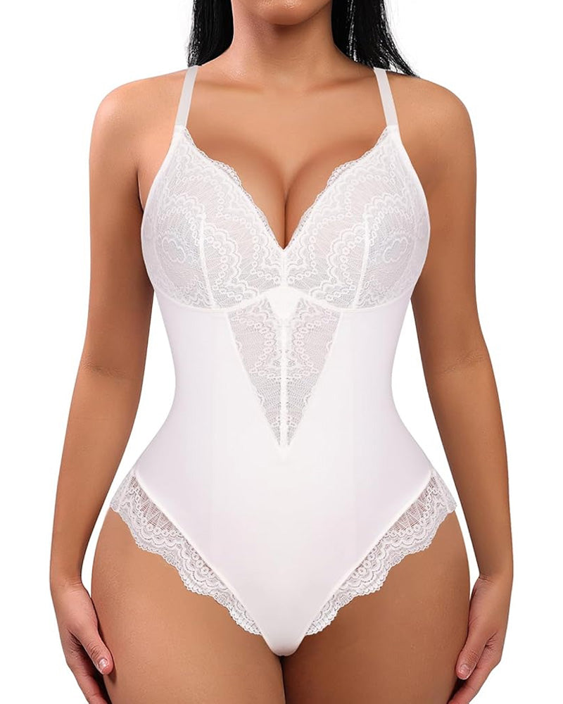 Women's Lace V Neck Tummy Control Bodysuit