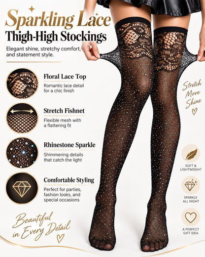 2-Pack / 3-Pack Rhinestone Fishnet Lace Thigh-High Stockings