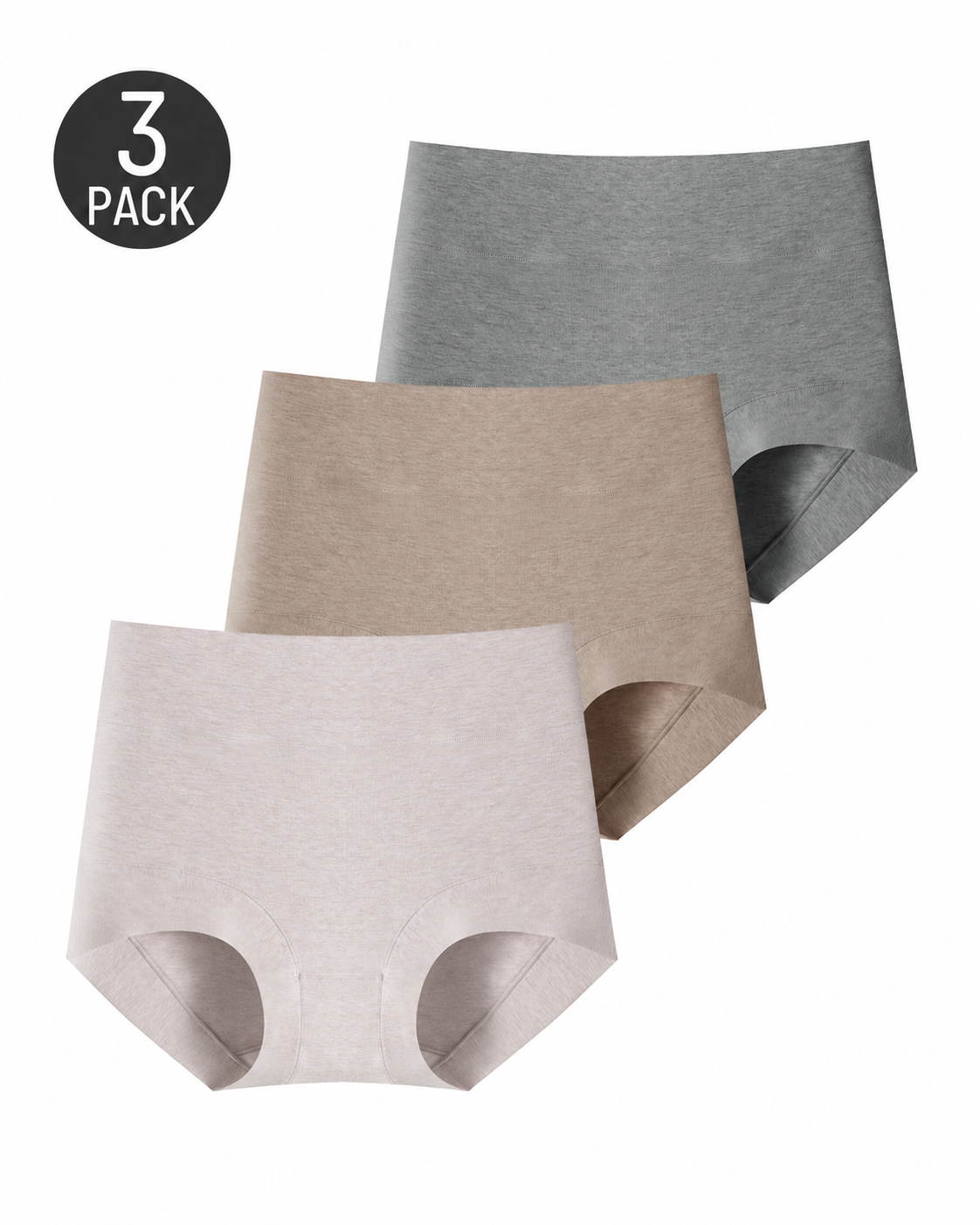3-Pack Pure Cotton High Waist Tummy Control Antibacterial Elastic Boxer Briefs