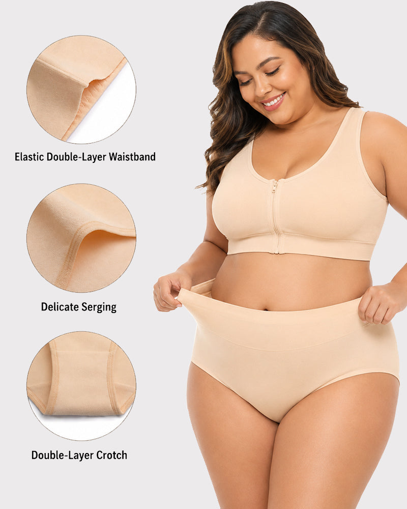 Plus Size High Waist Pure Cotton Breathable Elastic Briefs