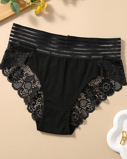 Women's Sexy High Waist Tummy Control Seamless Flower Lace Breathable Panties