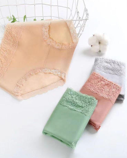 Women's Pure Cotton Breathable Skin-friendly Lace Trim Tummy Control Panties
