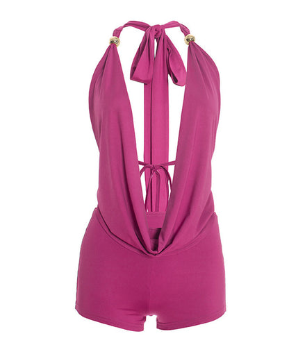 Sexy Halter Neck Backless Strappy Top and Shorts Two-piece Set