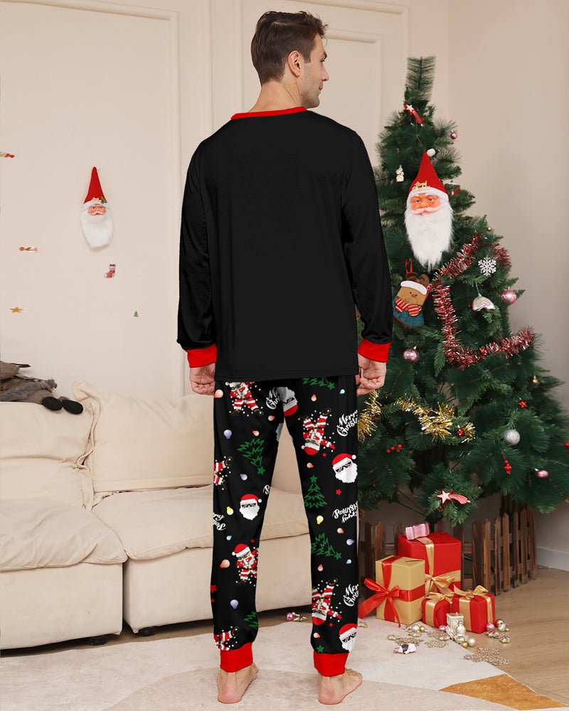 Santa Claus Colored Light Bulb Print Home Wear Parent-Child Pajama Set