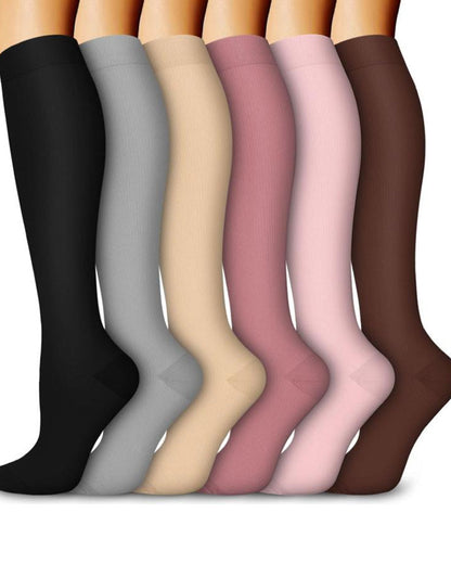 6 Pairs Of High-Elastic Breathable Calf Compression Socks For Sports and Fitness
