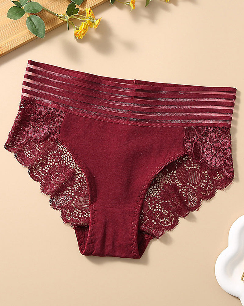 Women's Sexy High Waist Tummy Control Seamless Flower Lace Breathable Panties