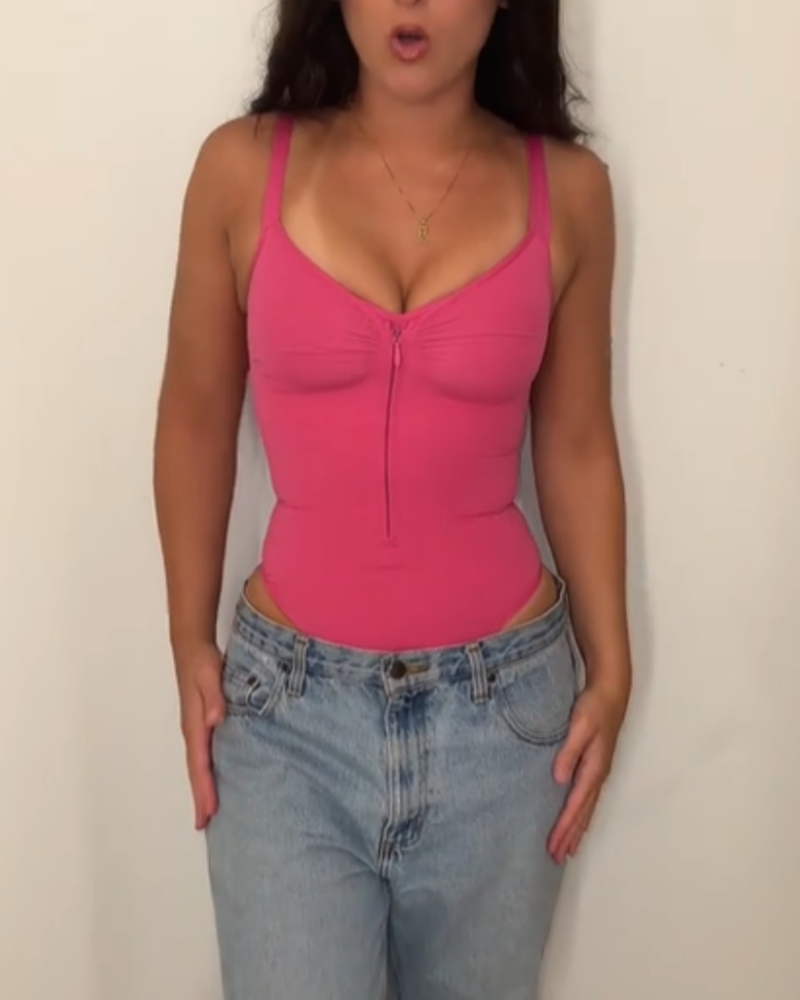 Women's Solid Color Tummy Tuck Seamless Zipper Body Shaper