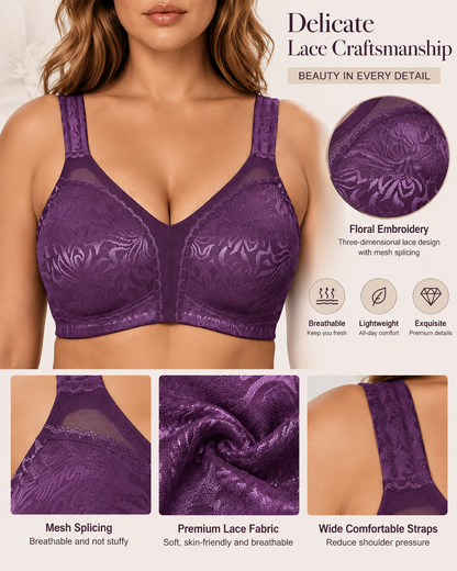 Plus Size Comfortable Full Cup Wire-Free Lace Bra