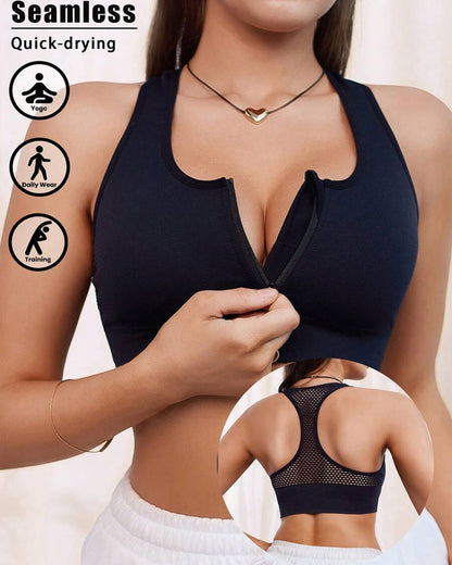 Women's Zipper Padded Seamless Elastic Sports Bra