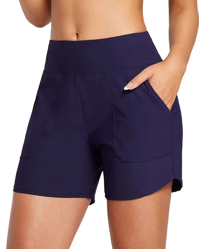 Women's High Waist Belly Control Pocket Beach Sports Shorts