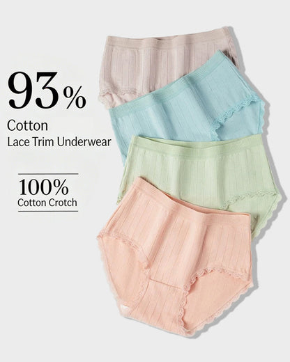 Multi-Pack Women's Mid-Waist Lace Striped Heart Antibacterial Cotton Panties