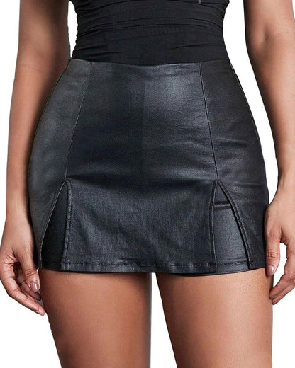 High-waisted PU Leather Tight-fitting Skirt Shorts