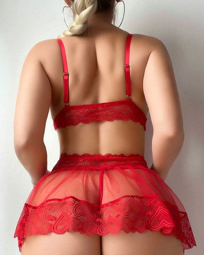 Sexy Lace See-through Mesh Lingerie Set with Stockings