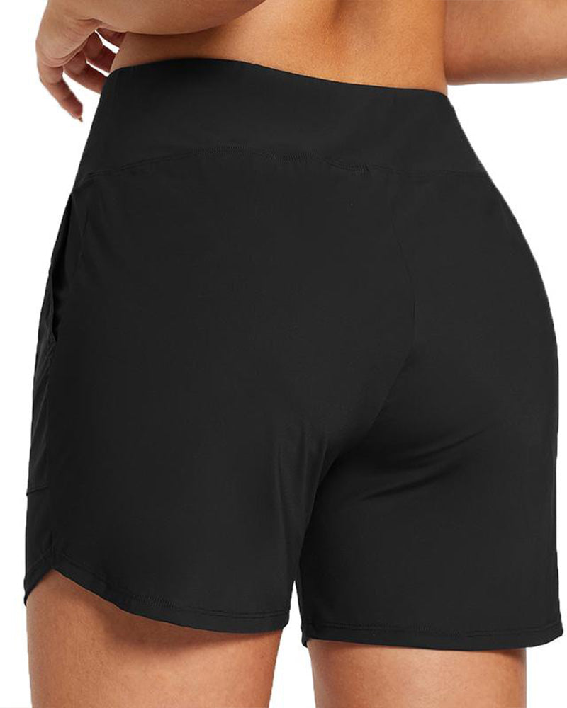 Women's High Waist Belly Control Pocket Beach Sports Shorts