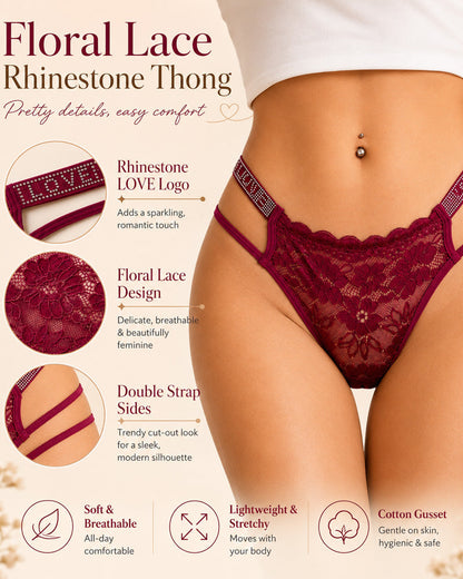 Multiple Packs Sexy Rhinestone Lace See-Through Thongs