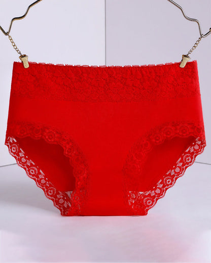 Women's Pure Cotton Breathable Skin-friendly Lace Trim Tummy Control Panties