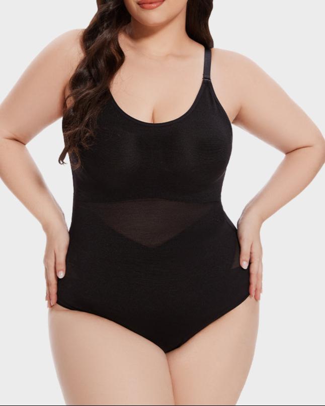Criss-Cross Mesh Panel Sculpting Bodysuit