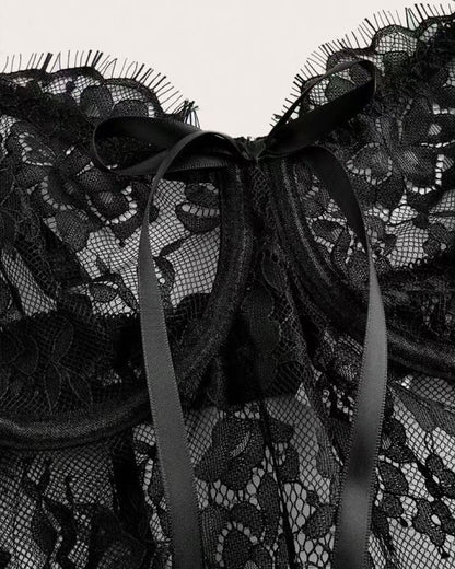 Sexy Floral Lace Mesh See-through Long Camisole Nightgown