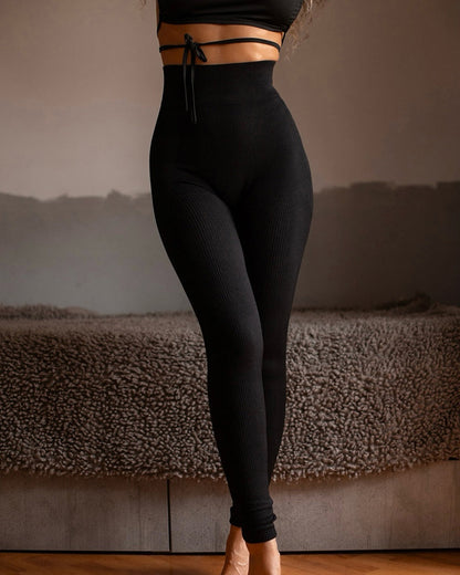 Vertical Striped Tummy-Controlling Butt Lifting Warm Stretch Leggings